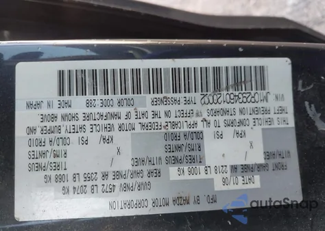 2006 Mazda Mazda5 Touring z USA, uszkodzony, nr VIN JM1CR293460120002